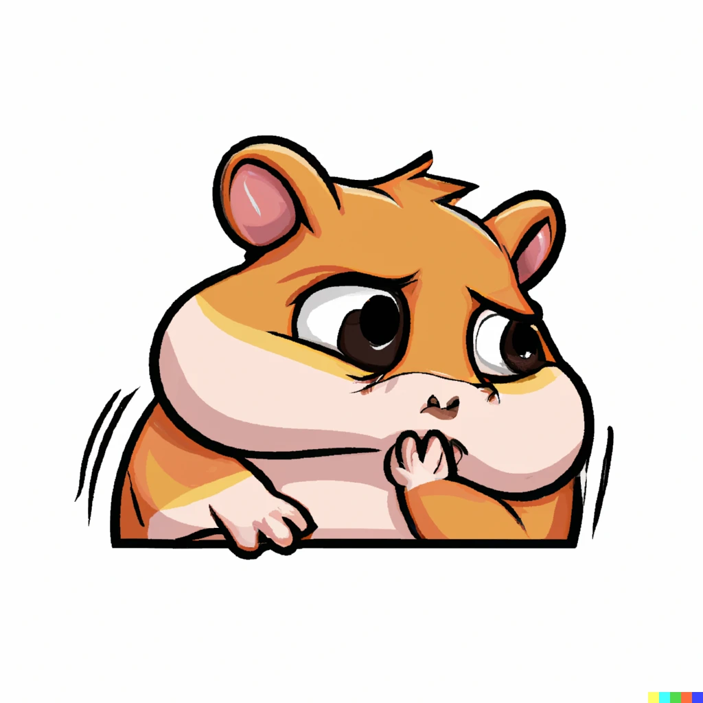 Prompt: hiding embarrassed hamster sticker illustration