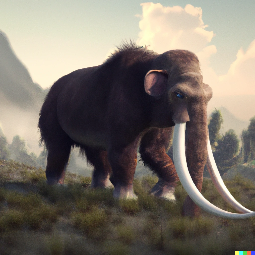 Prompt: "a huge woolly mammoth in it's natural habitat paleoart, 3d artstaton"