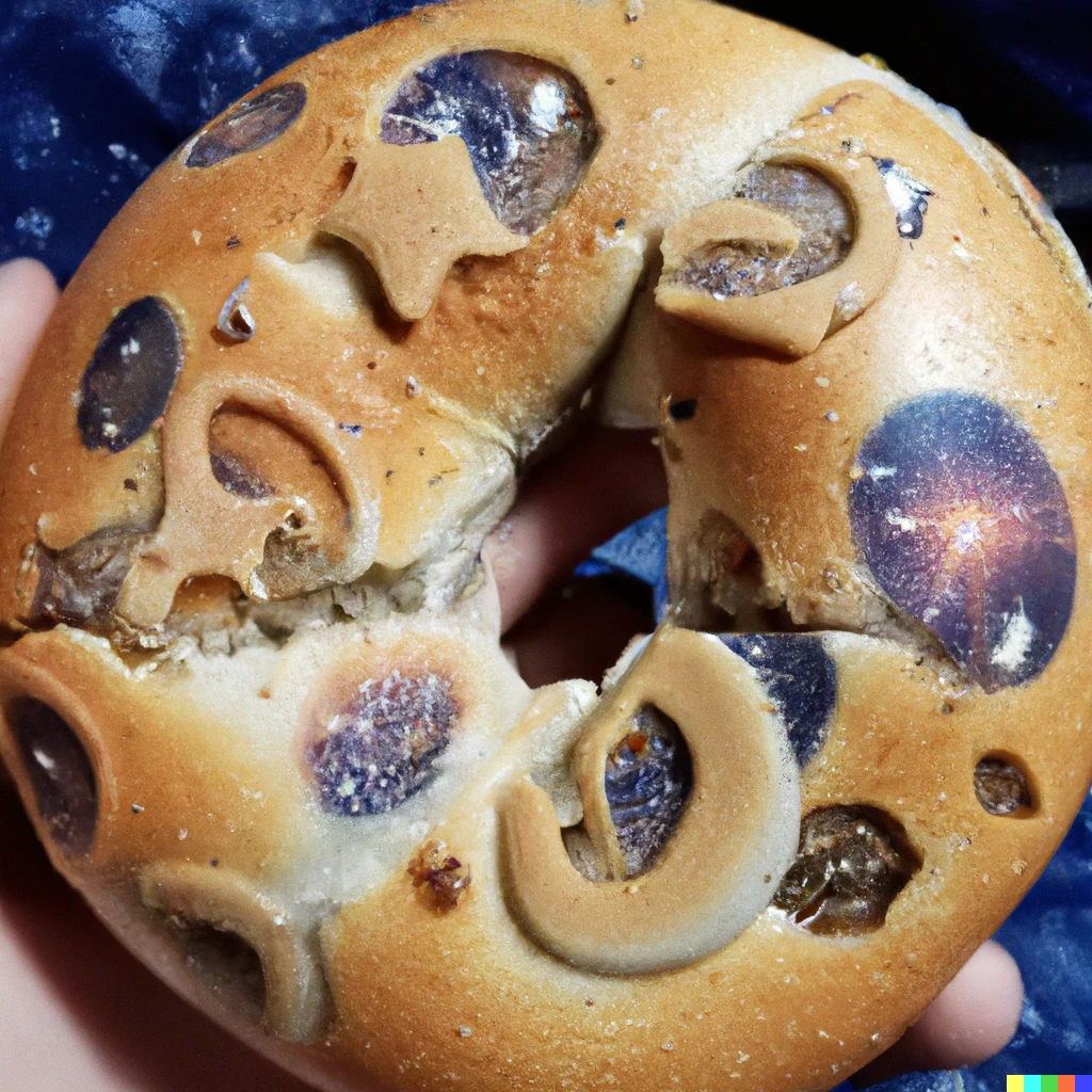 Prompt: bagel with everything in the universe on it