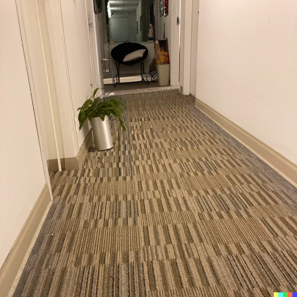Prompt: a plant in a hallway, photograph taken with iPhone SE