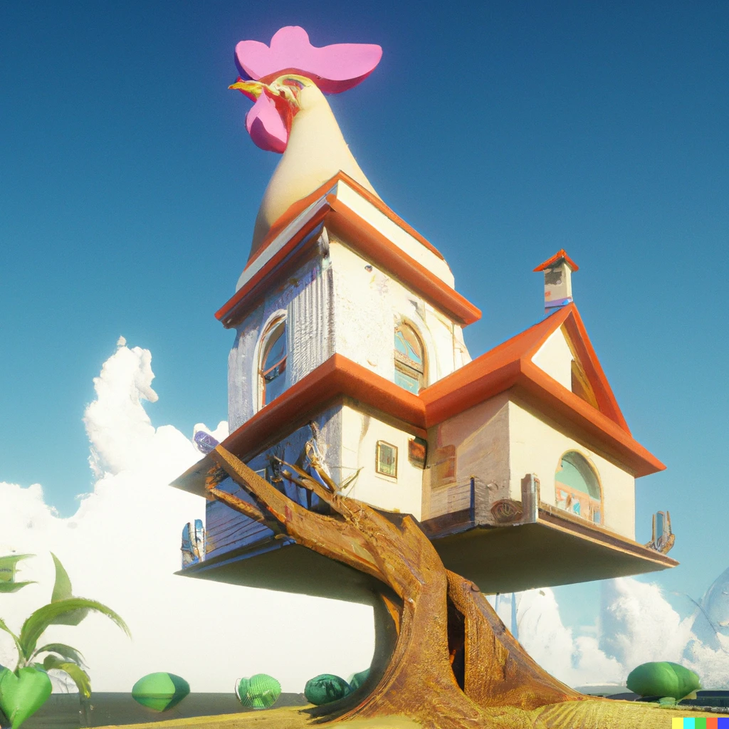Prompt: A chicken shaped mansion, digital art