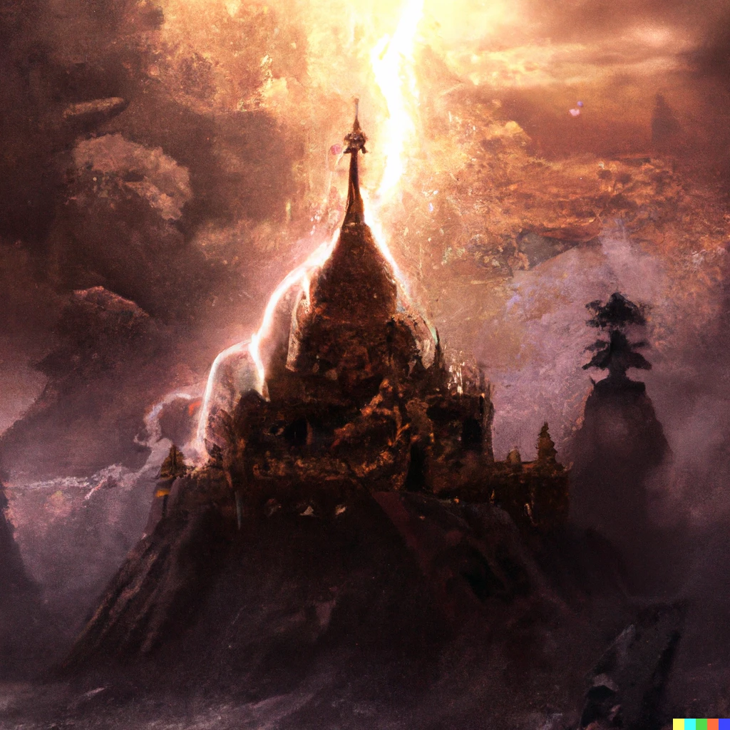 Prompt: “Burmese temple in a steampunk environment during a thunderstorm , digital art, high quality.”