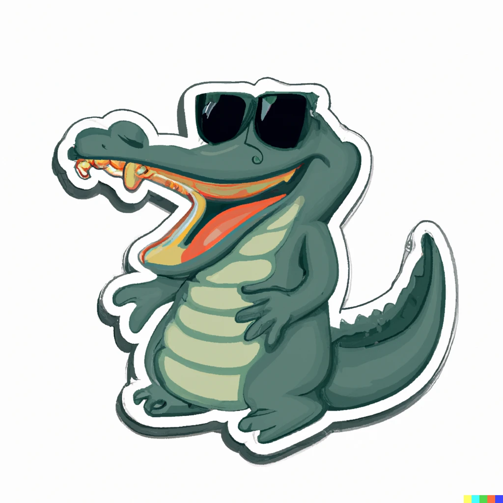 Prompt: laughing crocodile with sunglasses, sticker illustration