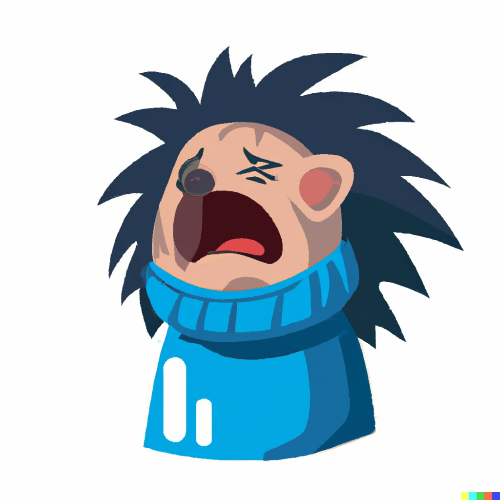 Prompt: extremely emotionally expressive hedgehog wearing a blue turtleneck sticker illustration