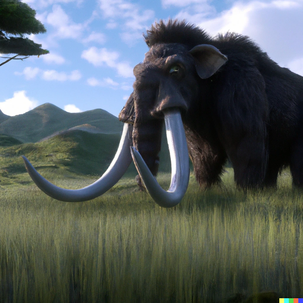 Prompt: "a huge woolly mammoth in it's natural habitat paleoart, unreal engine"