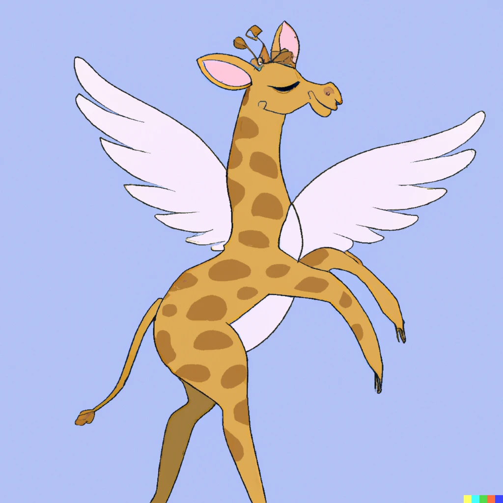 Prompt: A bunny-headed giraffe with wings that dances the macarena