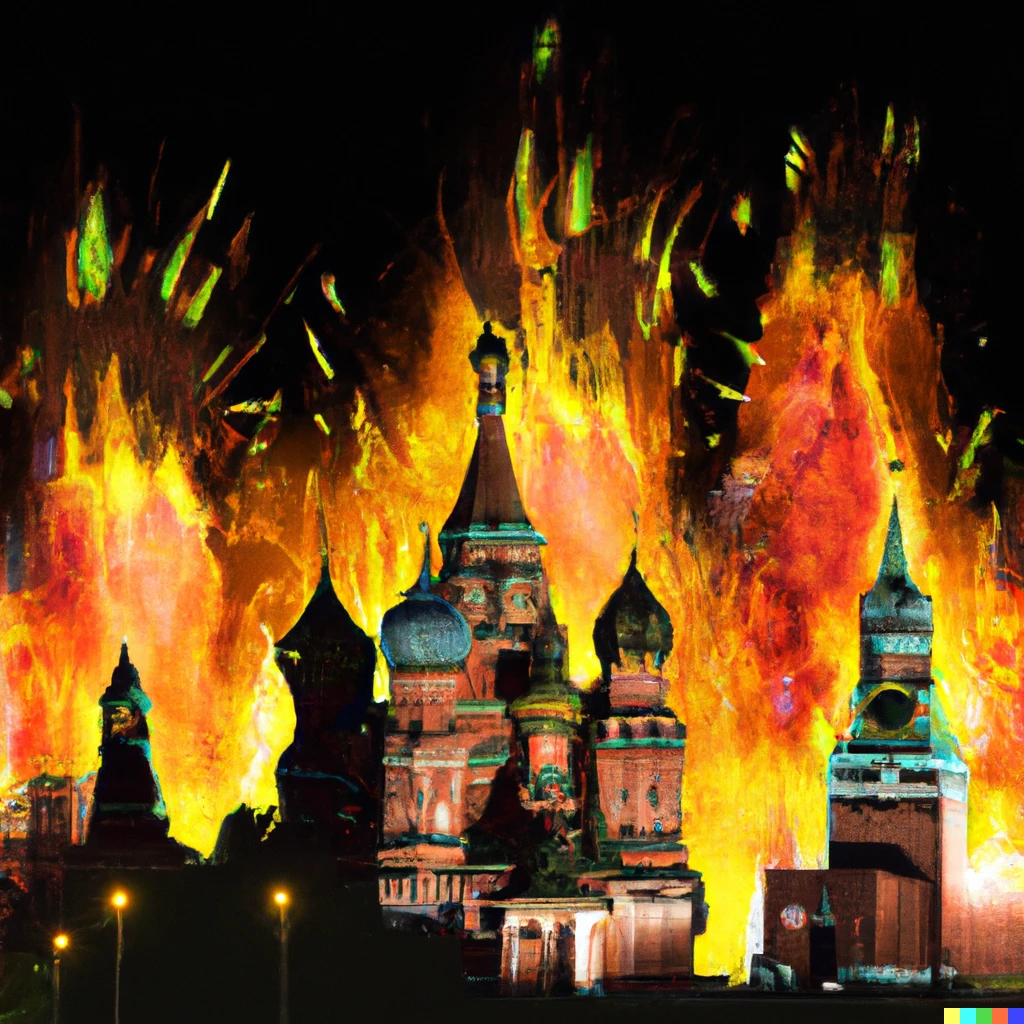 Prompt: Moscow on fire with explosions, realistic