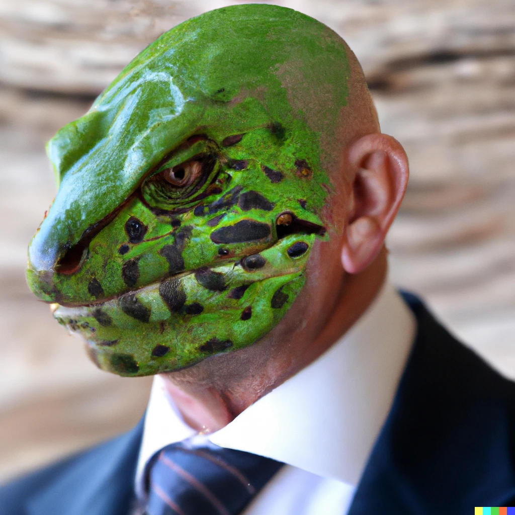 Prompt: very realistic evil horacio rodriguez larreta shedding its reptilian cold green skin 