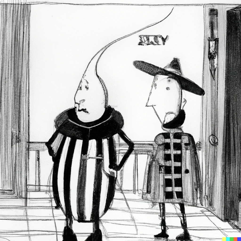 Prompt: Woody and Buzz drawn by Edward Gorey