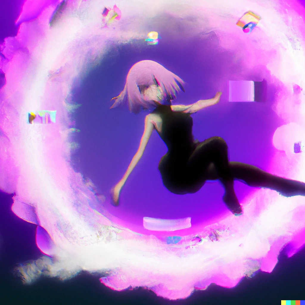 Prompt: An anime girl floating around in the Itunes visualizer, digital art 3d hd