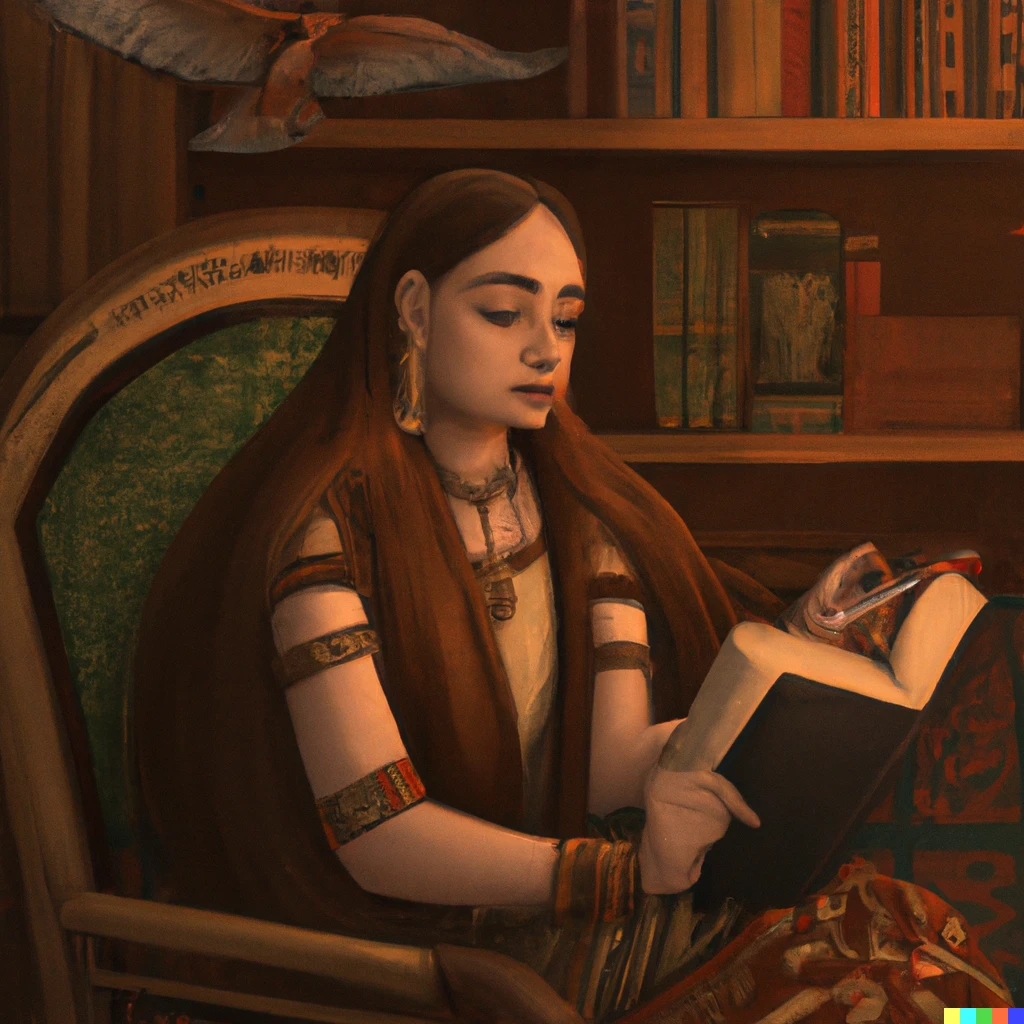 Prompt: Renaissance painting of pocahontas, in a library, reading