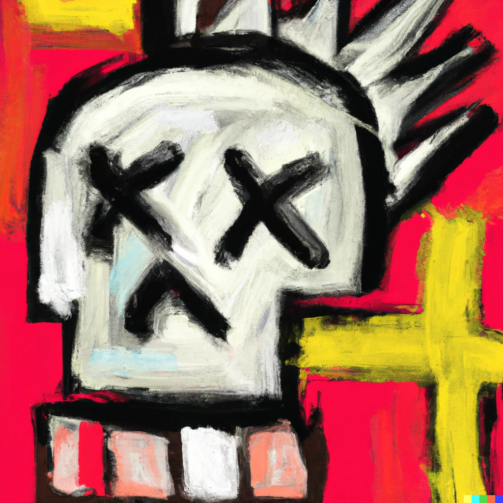 Prompt: A Basquiat style painting of a skull