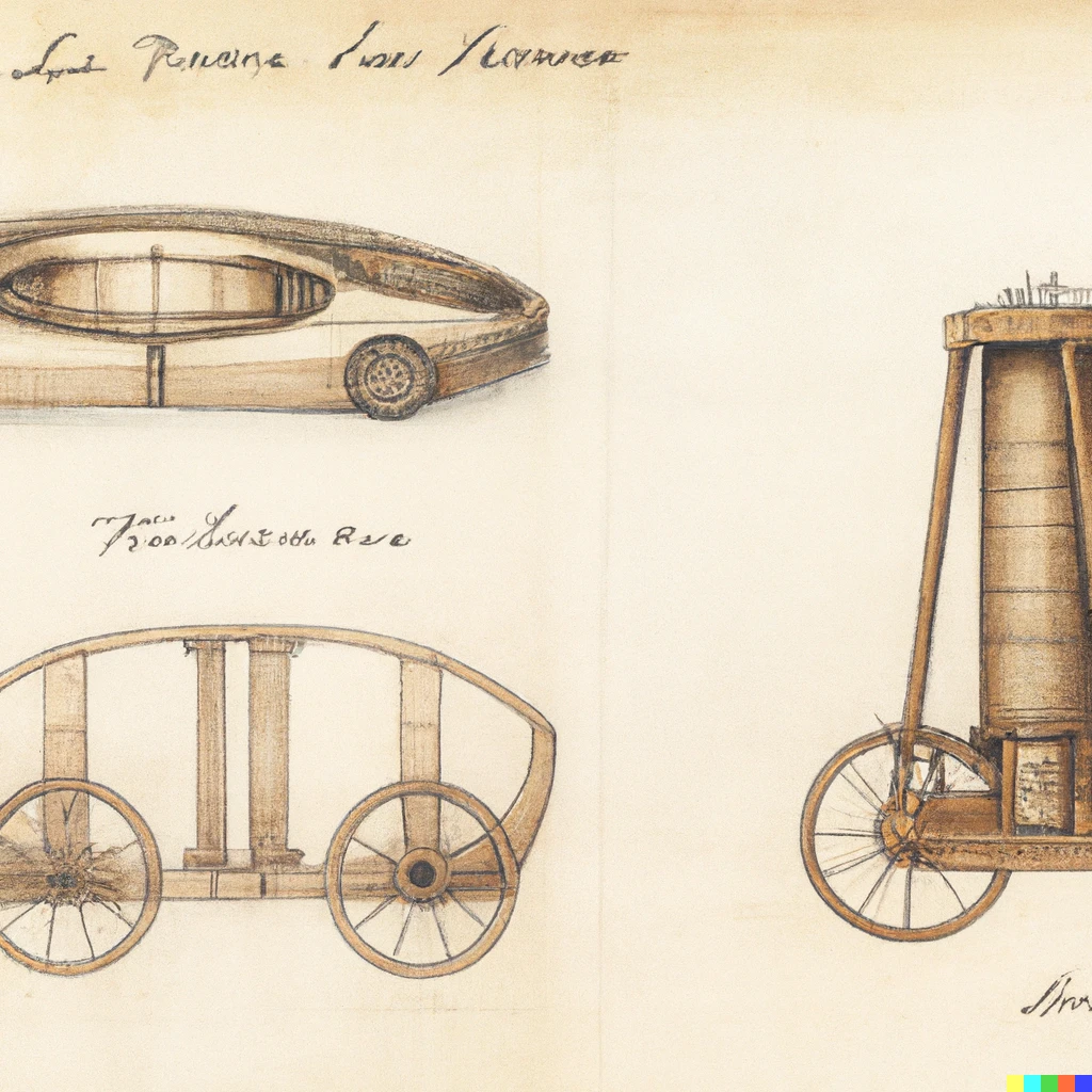 Prompt: Leonardo Davinci drawings of Tesla prototype