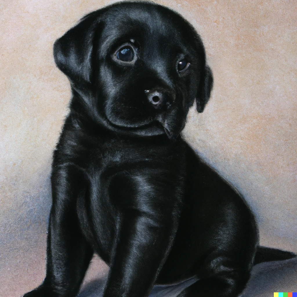 Prompt: A Black Labrador Puppy painted by George Stubbs