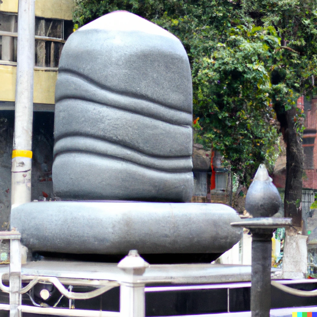 Prompt: a large marble shiva lingam in the middle of a large city