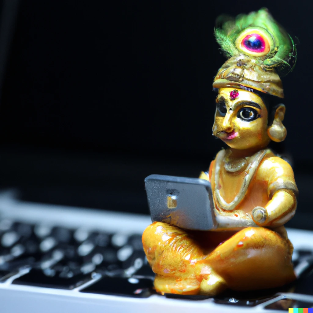 Prompt: krishna dvaipayana using a laptop