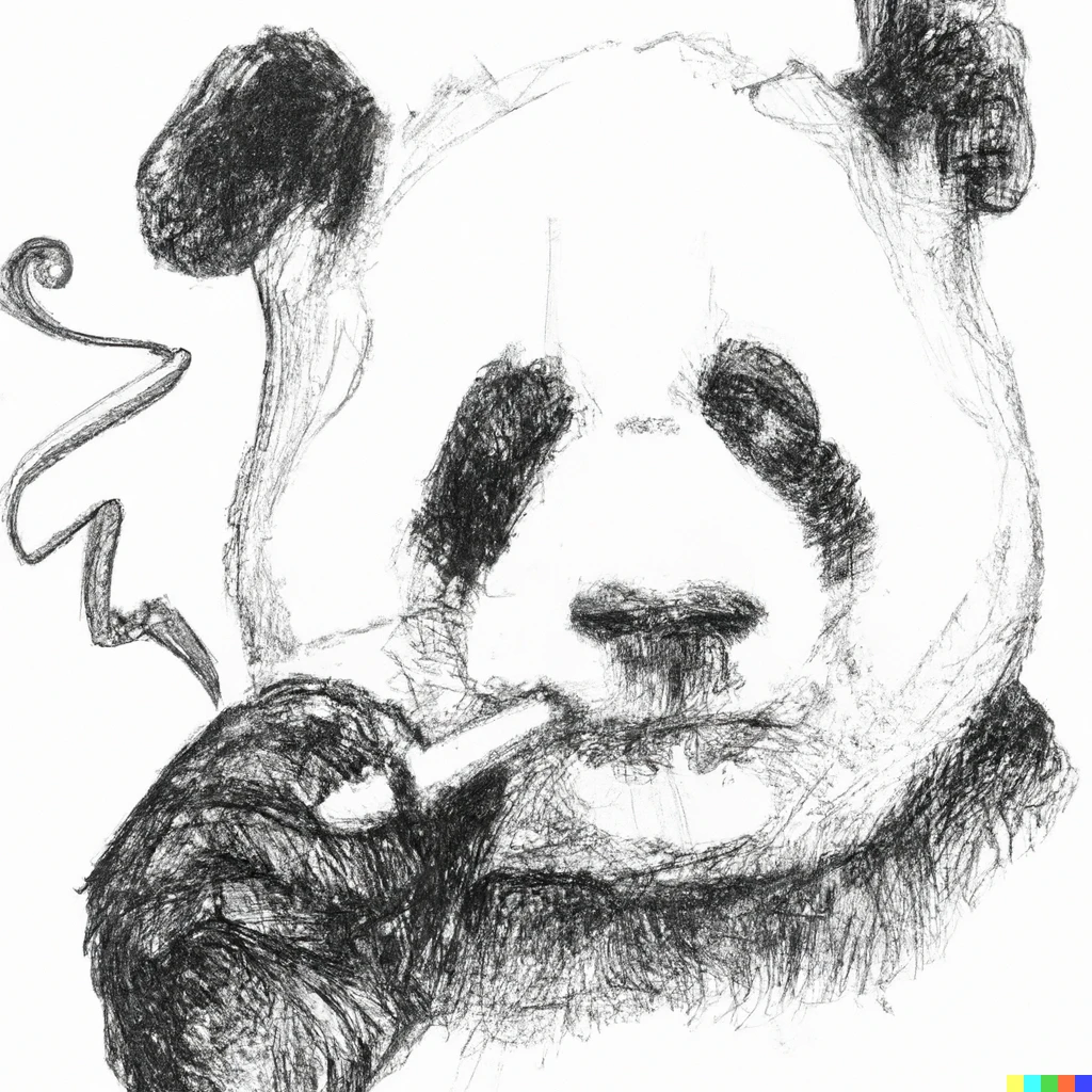 Prompt: panda smoking cigar, pencil sketch