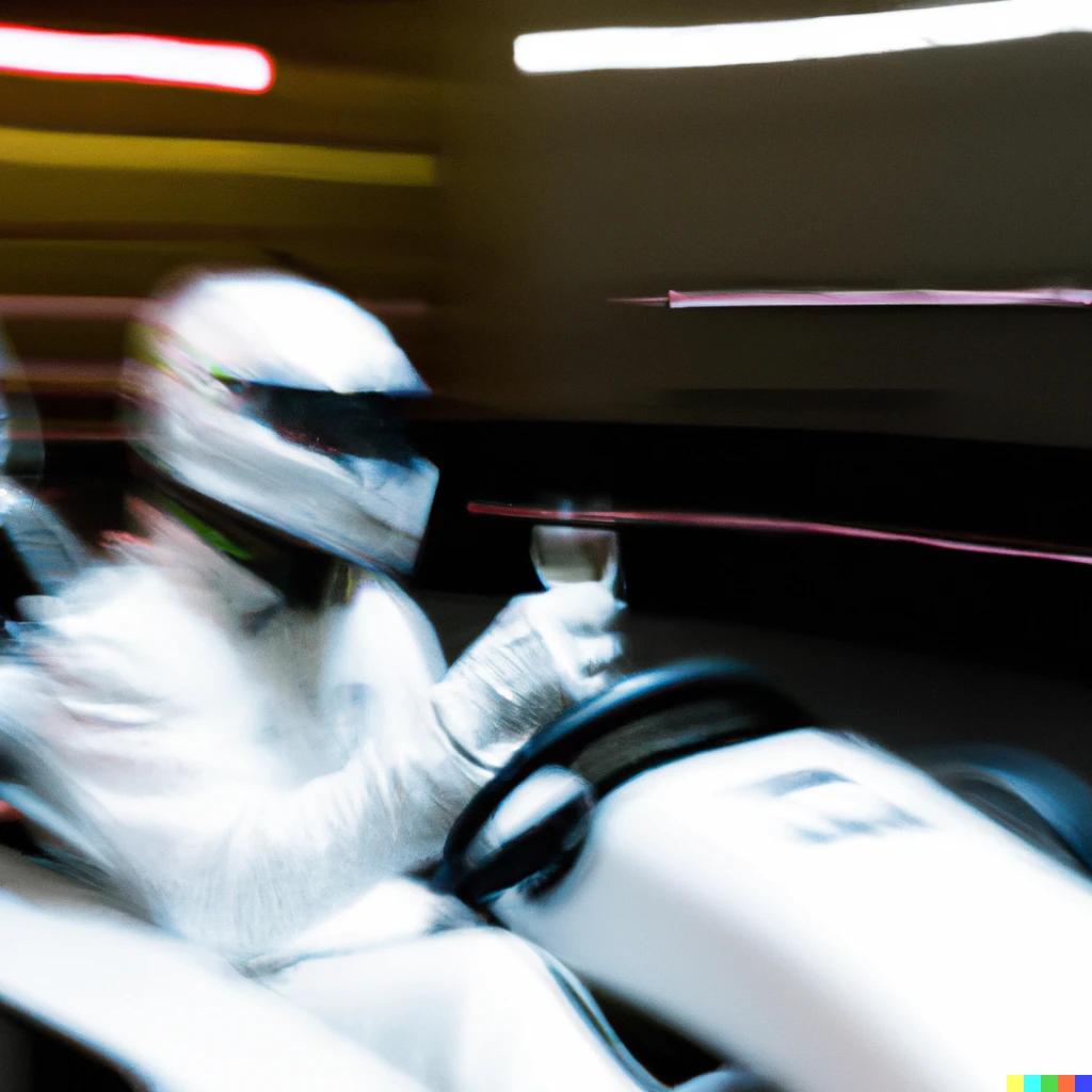 Prompt: a drunk vision of a racing driver