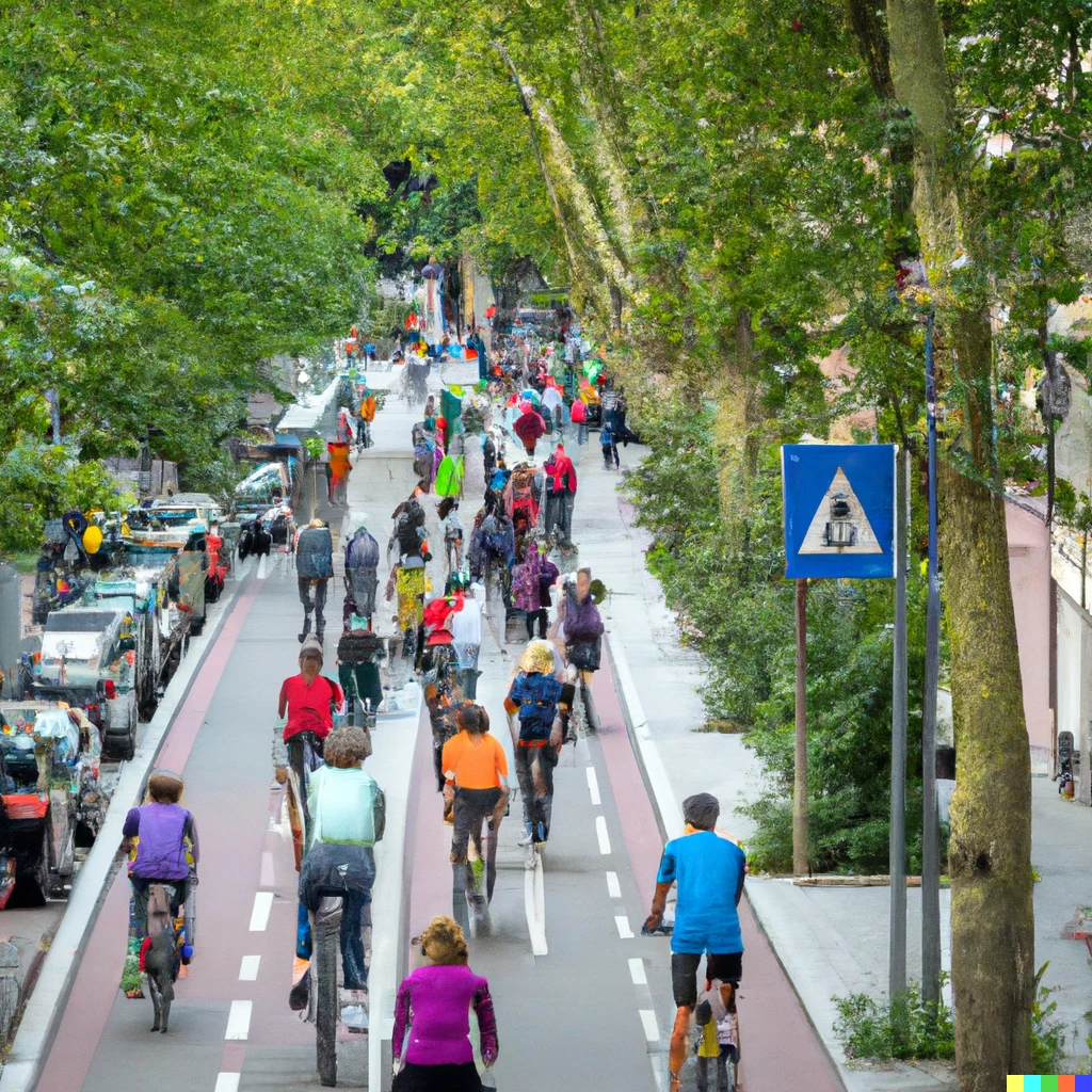 Prompt: Starting next month, the entire city of Hamburg will be closed to most car traffic. All streets will be completely open to pedestrians and cyclists.