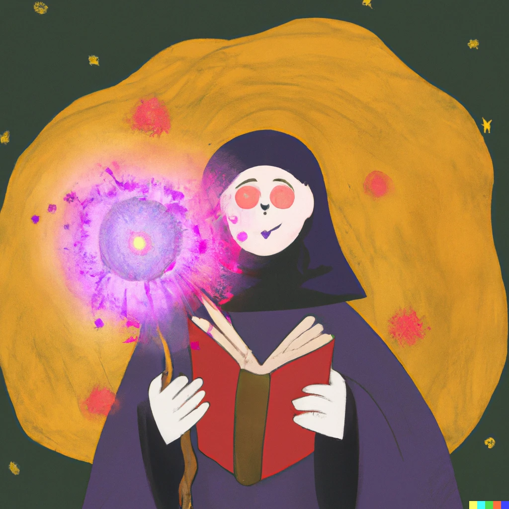 Prompt: A witch reads a novel about a plastic flower that can destroy the universe, and dedicates her life to finding it.