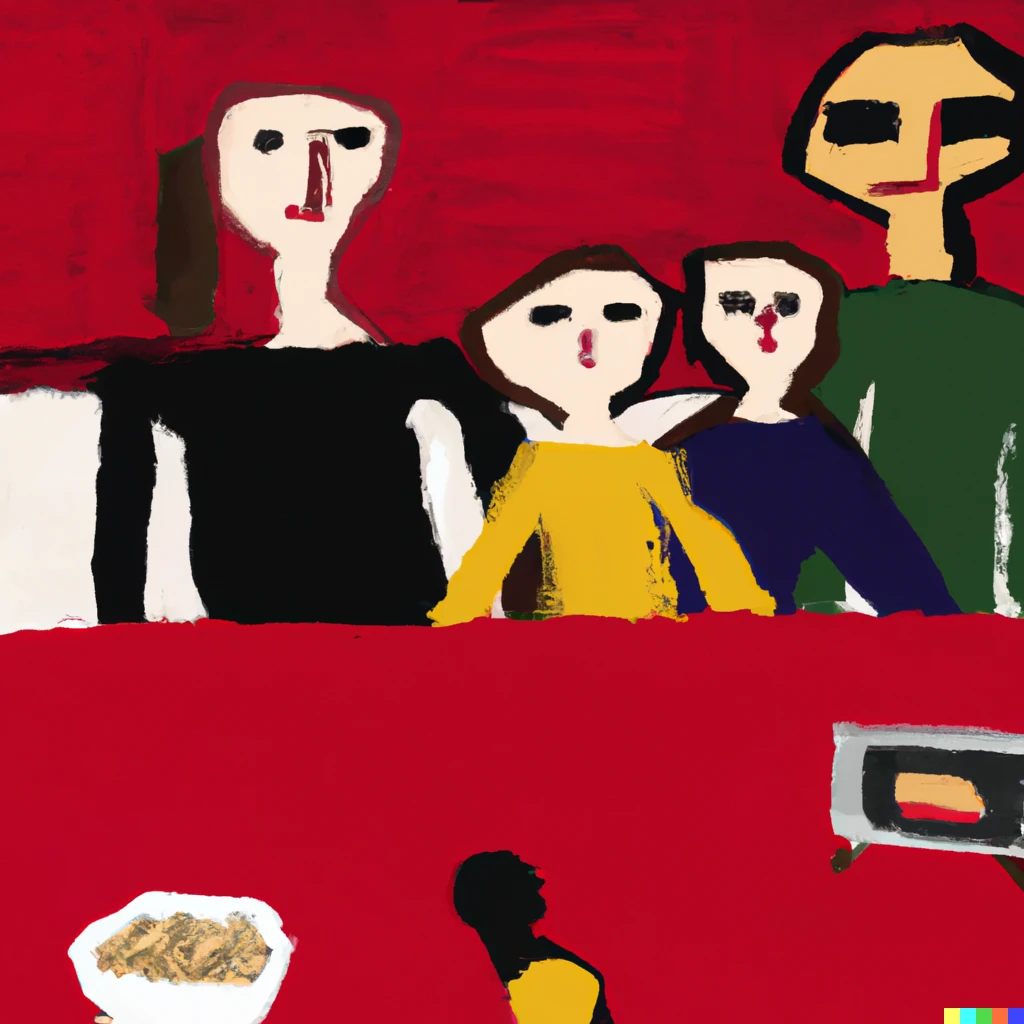 Prompt: A family watching tv Picasso style