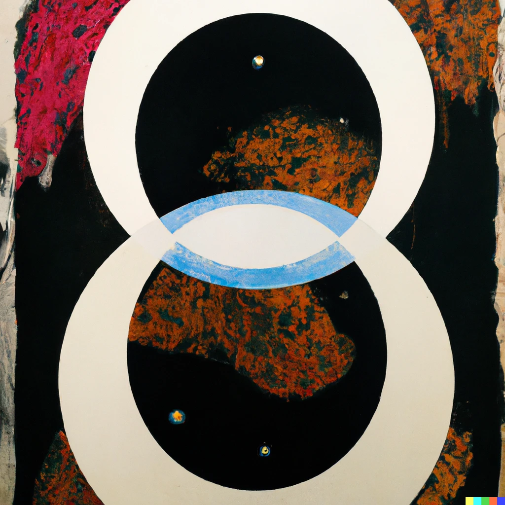 Prompt: a painting in the style of julian schnabel illustrating spacetime as a triple (M,G,S[G𝚽]
