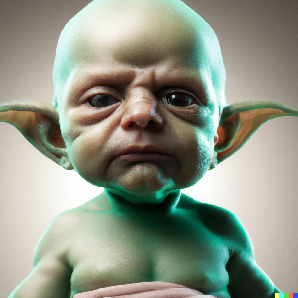 Prompt: If Master Yoda had baby with Gollum in CGI