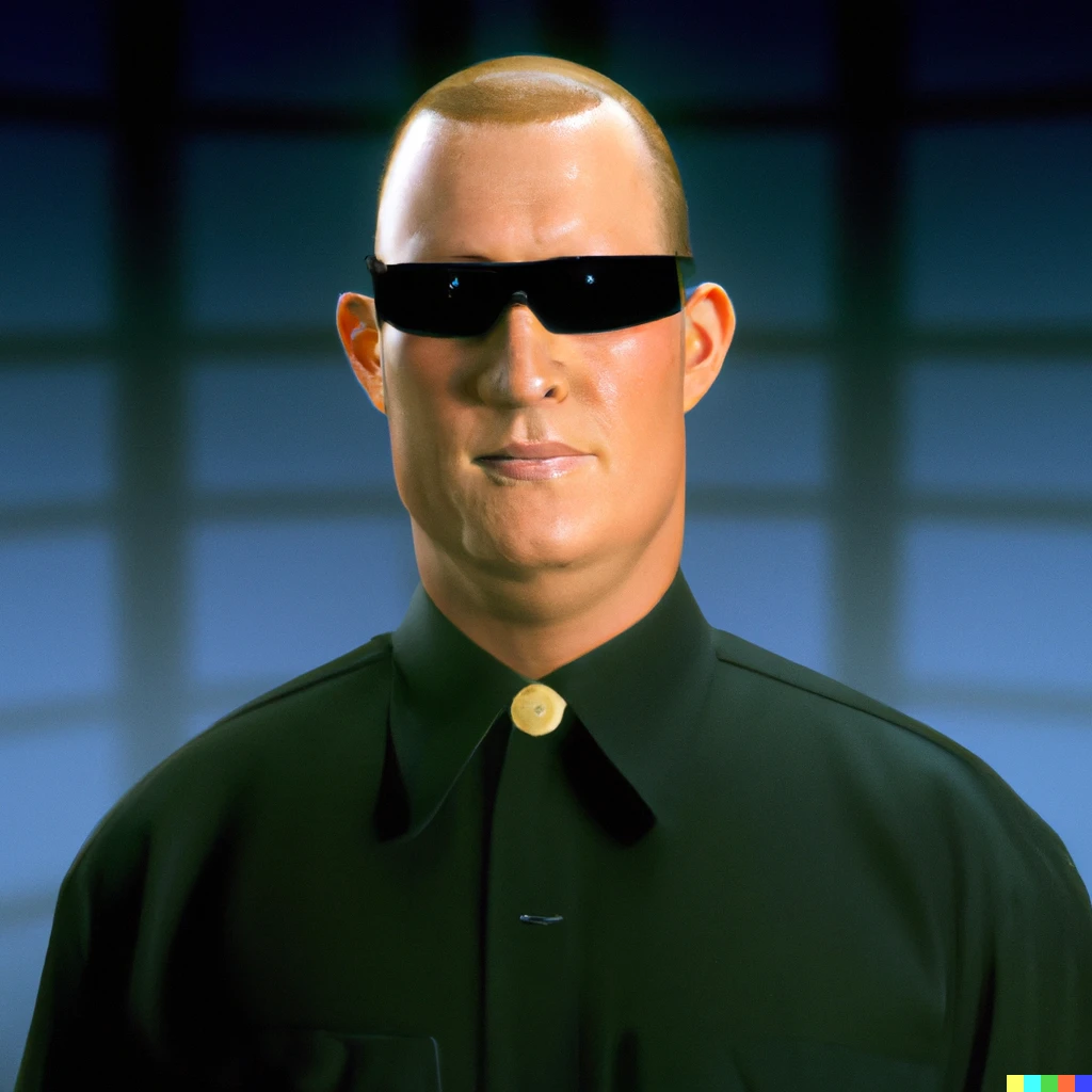 Prompt: A still of Hank Hill (from King of the Hill) as Neo in The Matrix (1999), realistic photo.