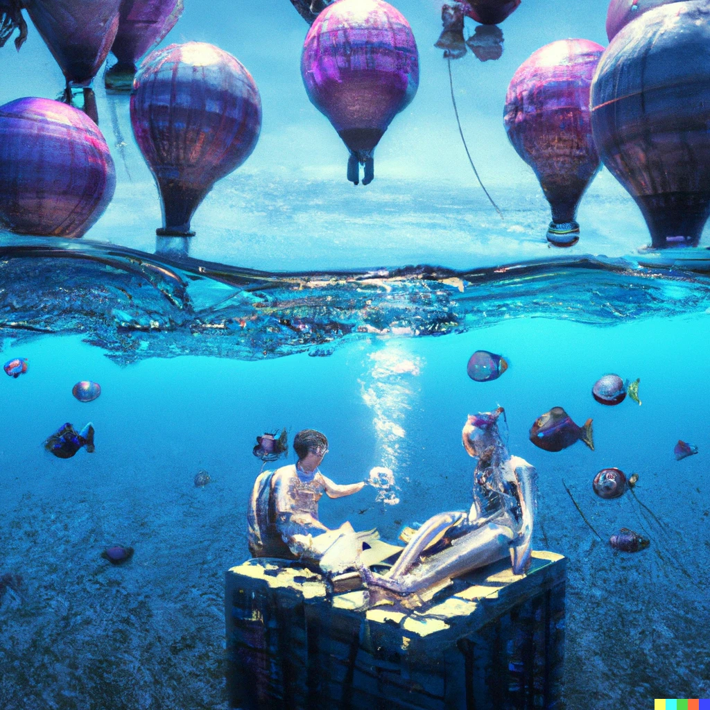 Prompt: two people playing chess under the sea as modelling balloons, artstation