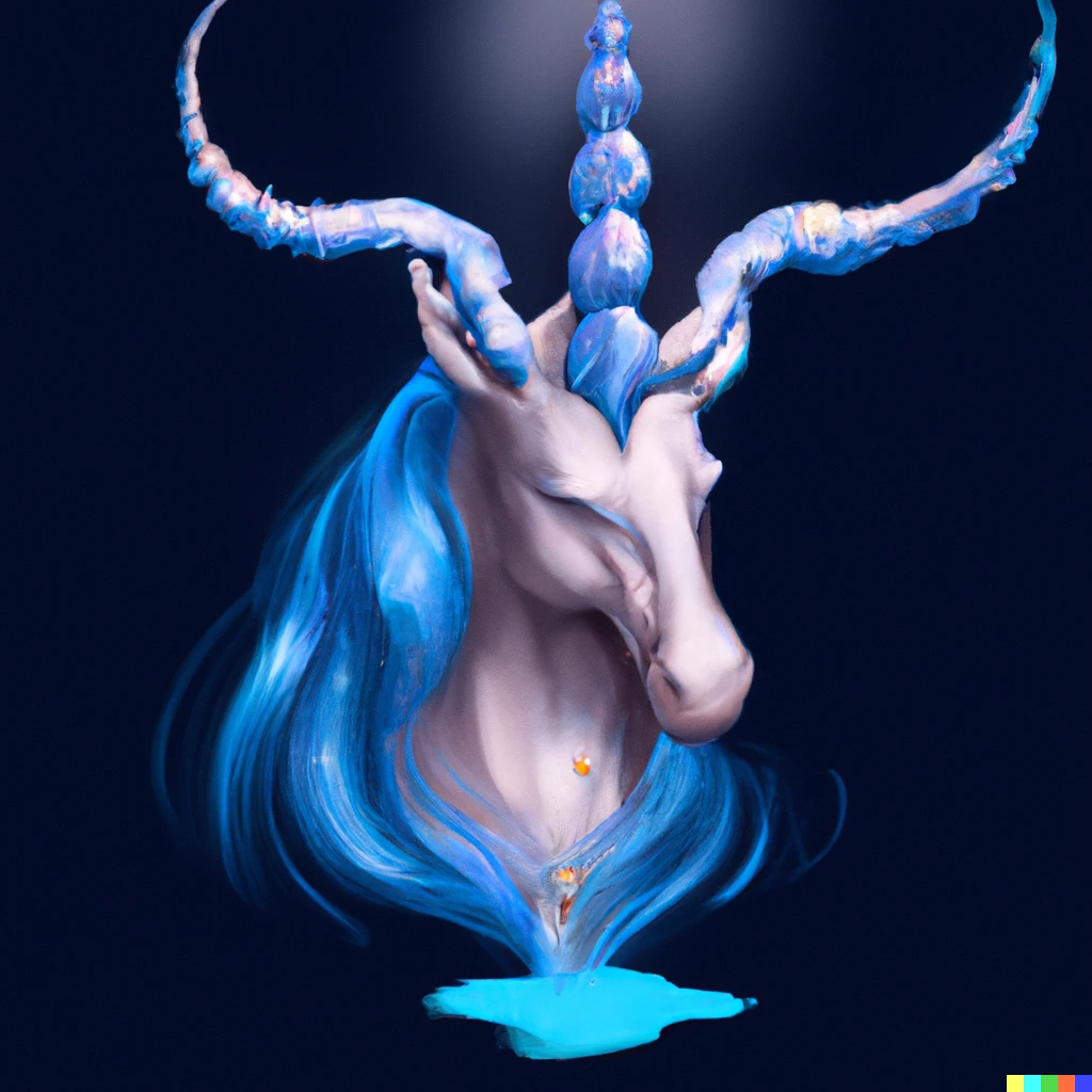 Prompt: a horse with four horns, digital art