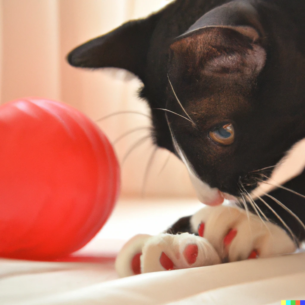 Prompt: A cat playing with a red ball | 411