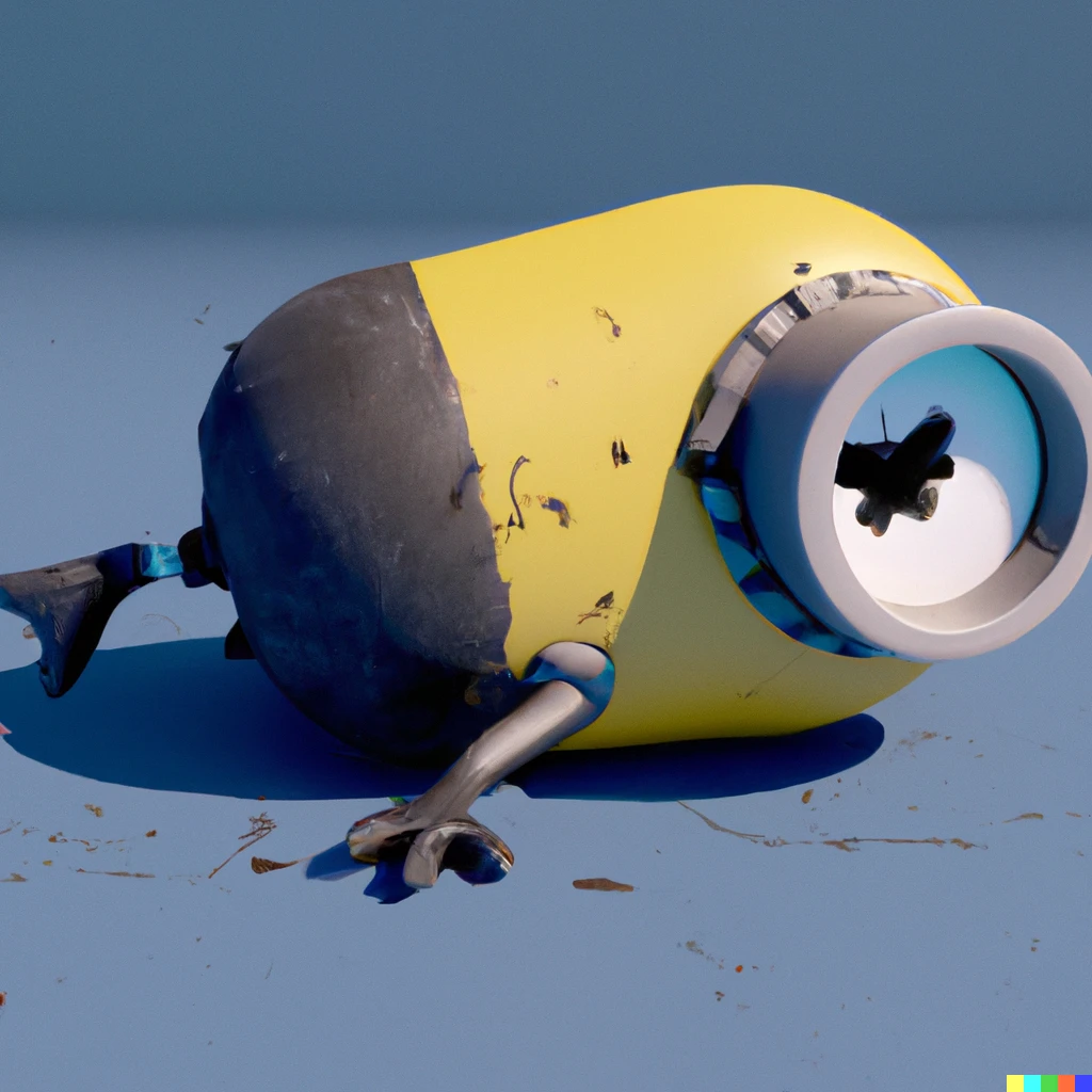 Prompt: a 3D rendering of a minion that lost it’s leg 