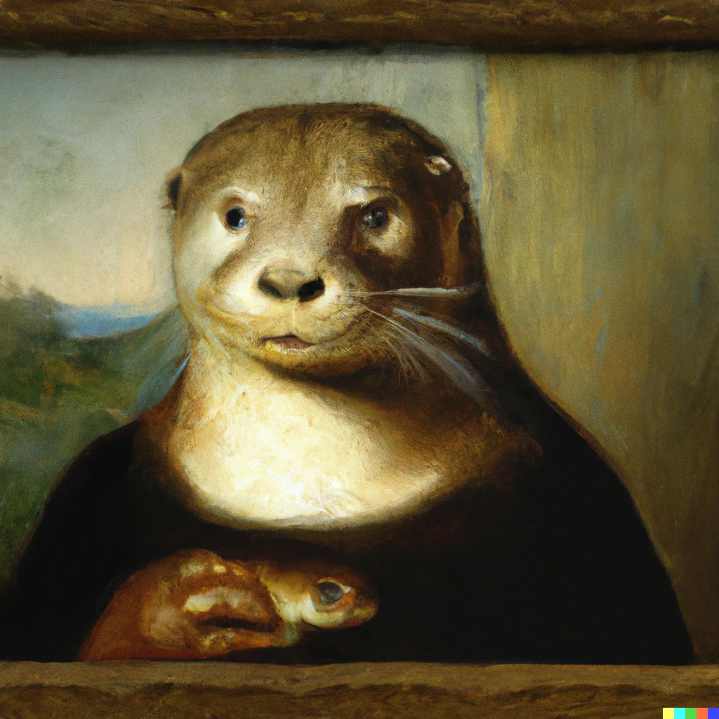 Prompt: The Mona Lisa with an Otter's Face by Leonardo da Vinci 