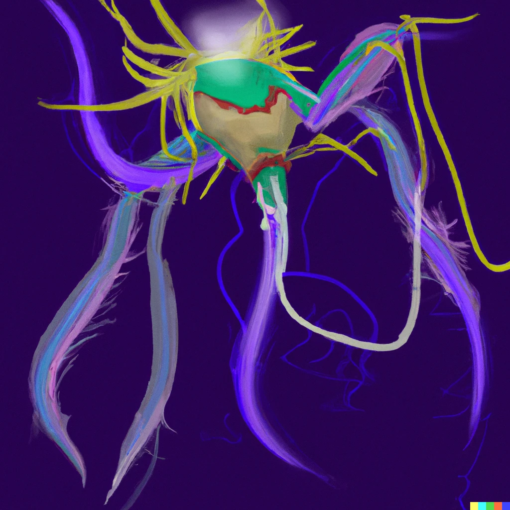 Prompt: Unrecognised creature that lives in the deep sea, many legs and hands, more than two heads, strange coloured body, digital 