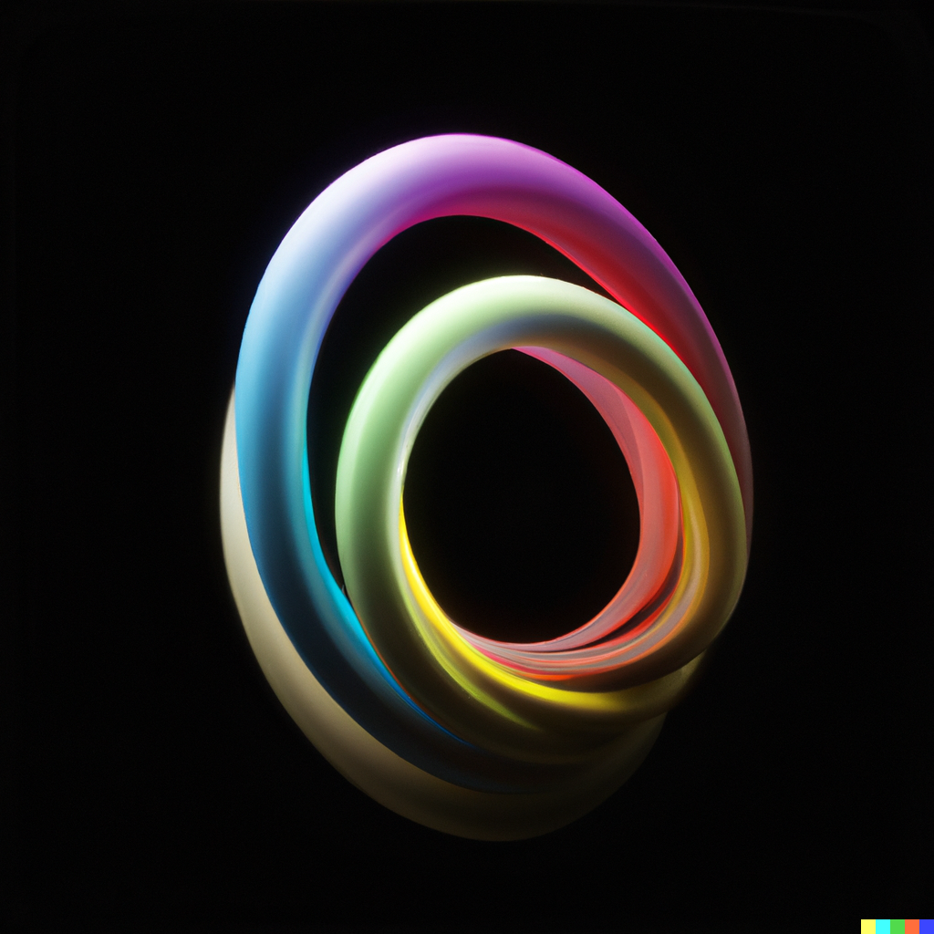 Guy × DALL·E | a twisted multi-coloured torus on a dark background ...