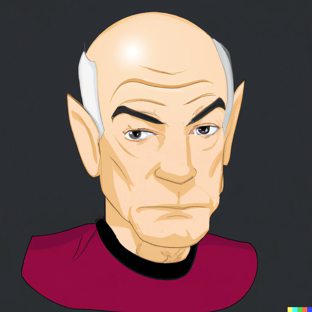 Prompt: Captain Jean-Luc Picard from Star Trek The Next Generation, drawn in the style of Disney animation
