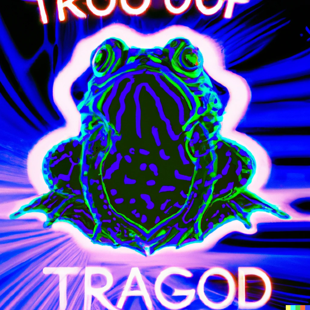 Prompt: hypnotic toad in vaporwave style backlight poster 