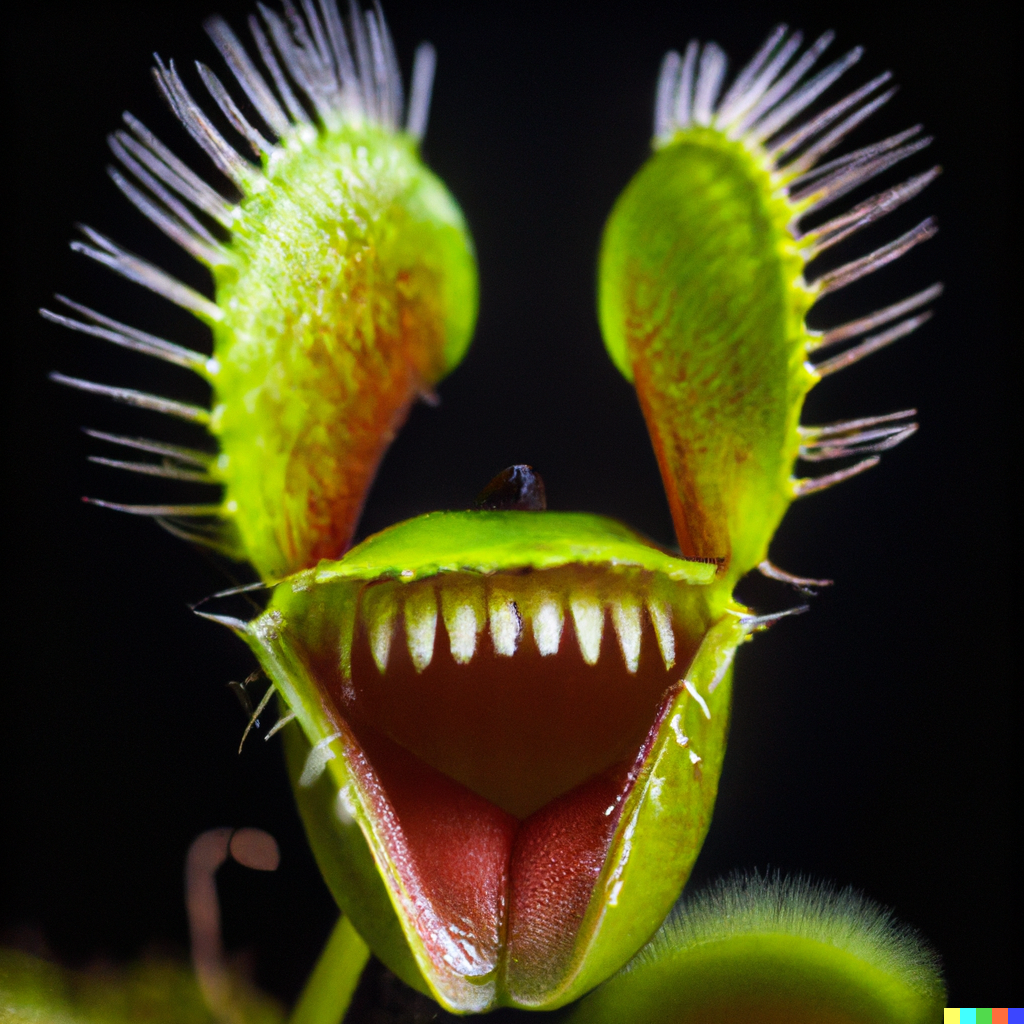 DALL·E | Happy anthropomorphic venus flytrap, studio, portrait, dark bg ...