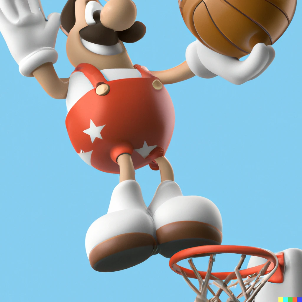Prompt: super mario dunking a basketball in the style of wallace and grommit | 321