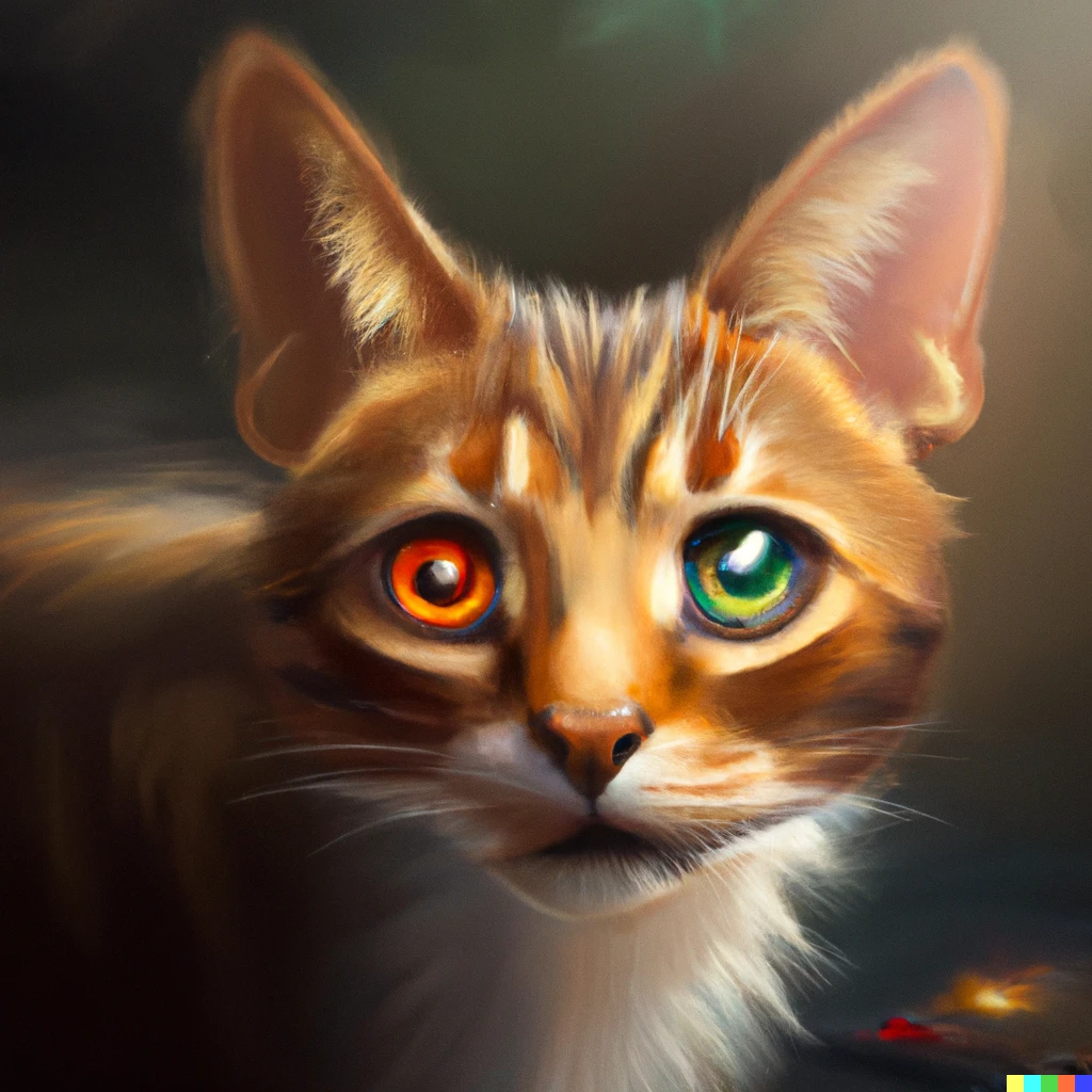 Prompt: Oil painting of a tabby cat with eyes of Sauron, digital art