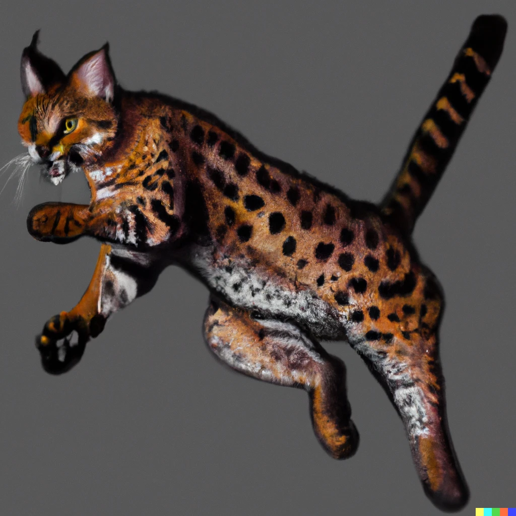 Prompt: Painting of a Savannah cat as puma jumpcat 