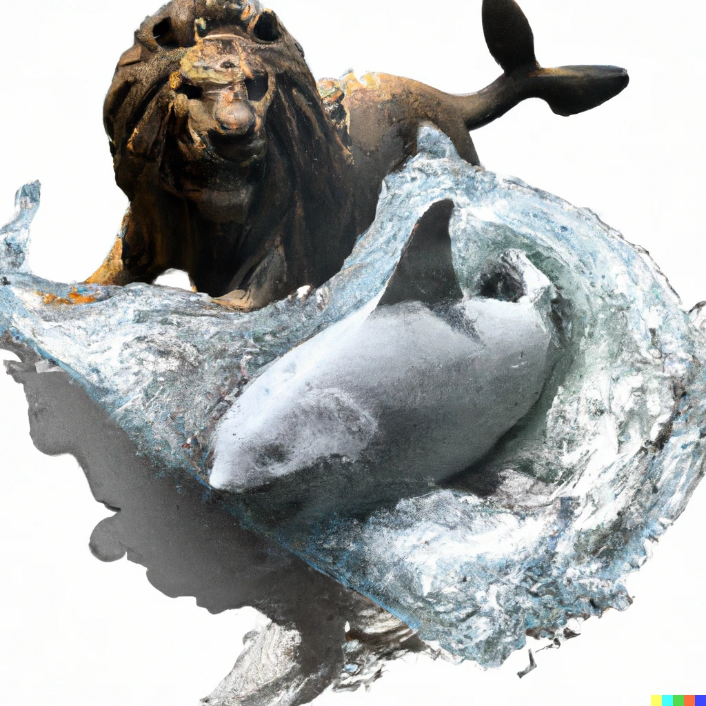 Prompt: 3D sculpt of a lion Vs shark in Ying and Yang formation under water x.24 y.07 z.24