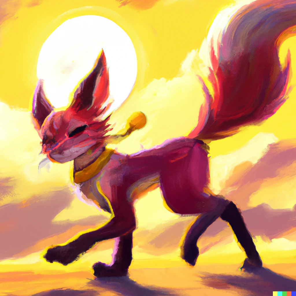 Prompt: Kitsune walking on the sun, digital art