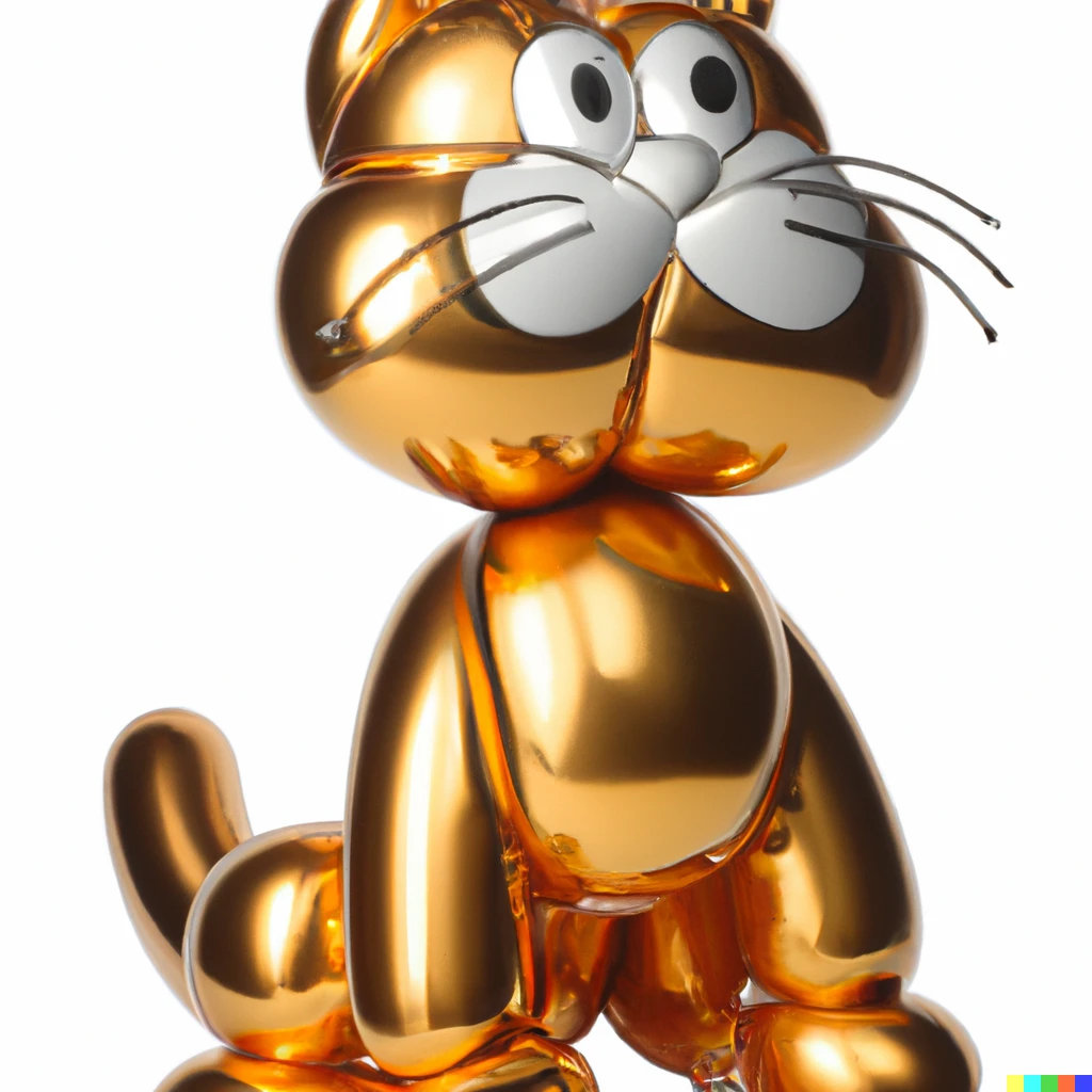 Prompt: Garfield as a Jeff Koons metal balloon art sculpture 