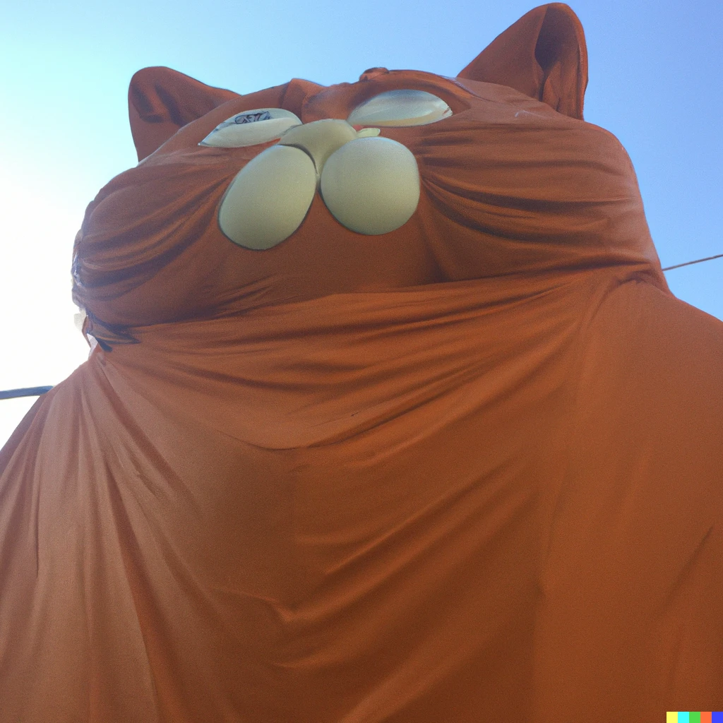 Prompt: Garfield as a Christo sculpture
