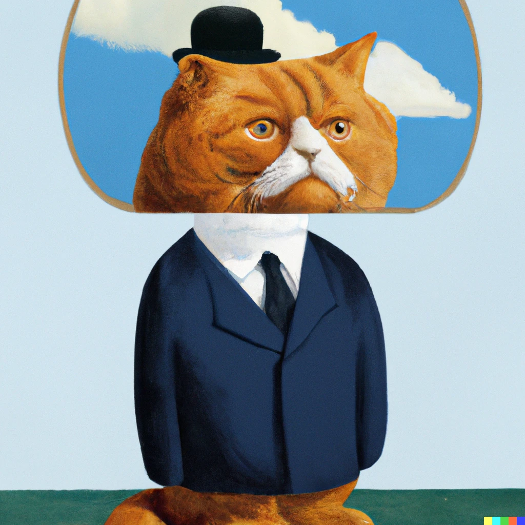 Prompt: Garfield in a Magritte painting
