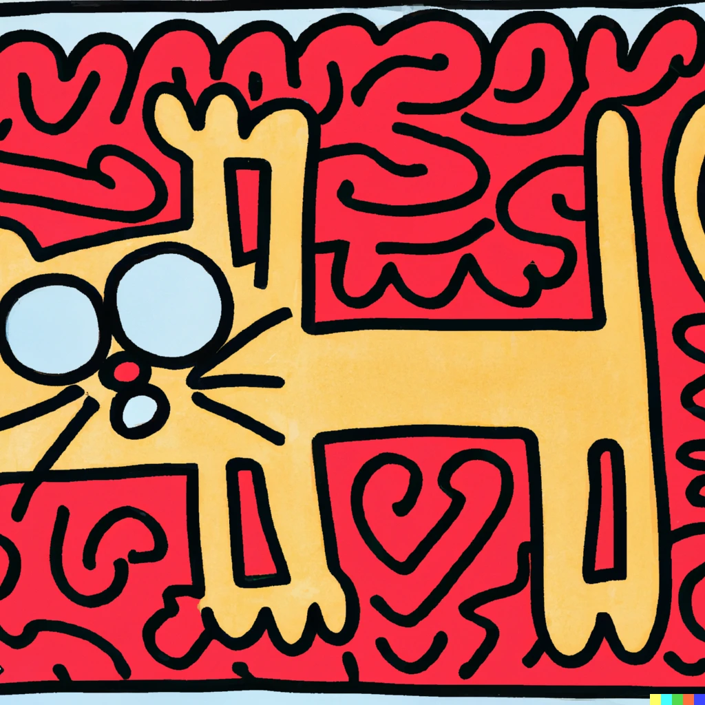 Prompt: Garfield in a Keith Haring painting
