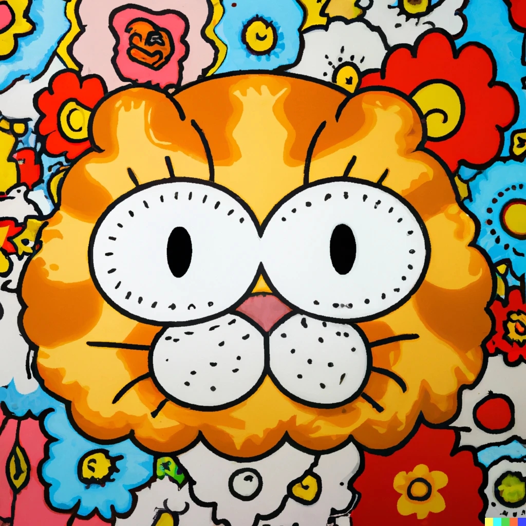 Prompt: Garfield in a Takashi Murakami painting
