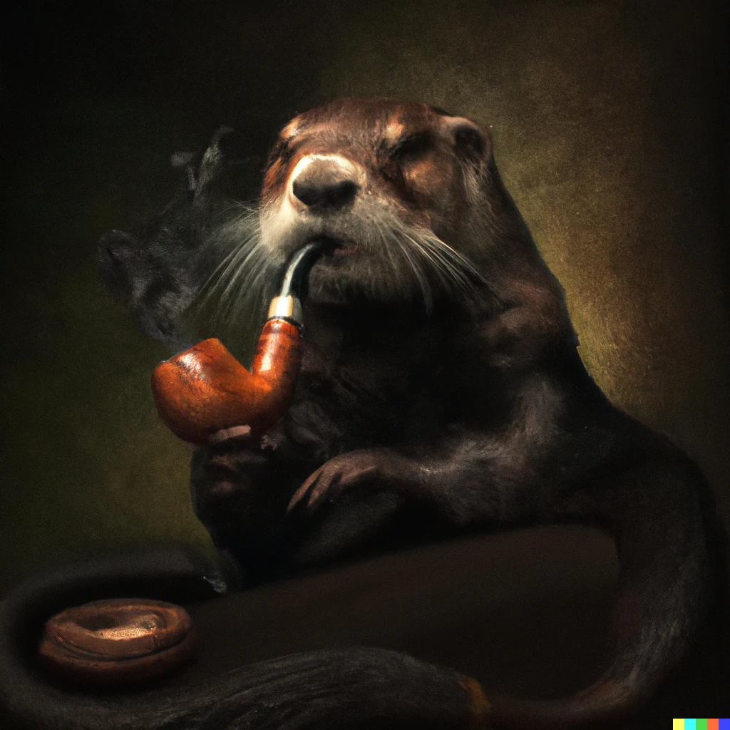 Prompt: portrait of an otter smoking a pipe, in the style of Caravaggio