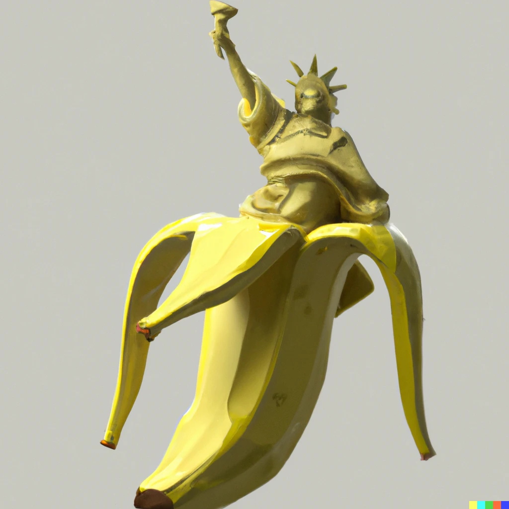 Prompt: A Banana shaped like the Statue of Liberty, digital art